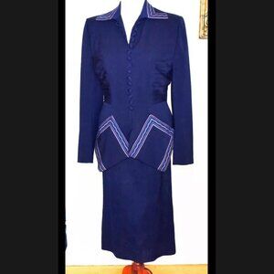 1950s Lilli Ann Navy Wool Gabardine Tailored Suit (as seen in Vogue's 1951 ad)
